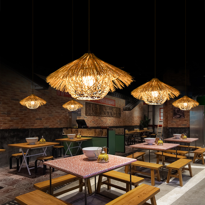 Creative Rattan Woven Chandeli - Vintage Coffee Equipment ulasan dan harga